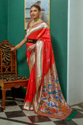 Red Paithani Silk Saree With Blouse Piece