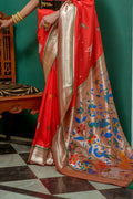 Red Paithani Silk Saree With Blouse Piece