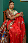 Red Paithani Silk Saree With Blouse Piece