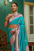 Teal Paithani Silk Saree With Blouse Piece