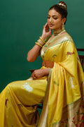 Yellow Paithani Silk Saree With Blouse Piece