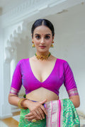 Green Kanjivaram Silk Blend Saree With Blouse Piece