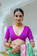 Green Kanjeevaram Silk Blend Saree With Blouse Piece