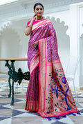 Violet Kanjeevaram Silk Blend Saree With Blouse Piece