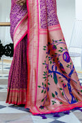 Violet Kanjivaram Silk Blend Saree With Blouse Piece