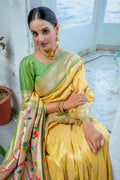 Yellow Kanjeevaram Silk Blend Saree With Blouse Piece