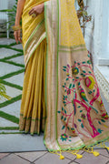 Yellow Kanjeevaram Silk Blend Saree With Blouse Piece