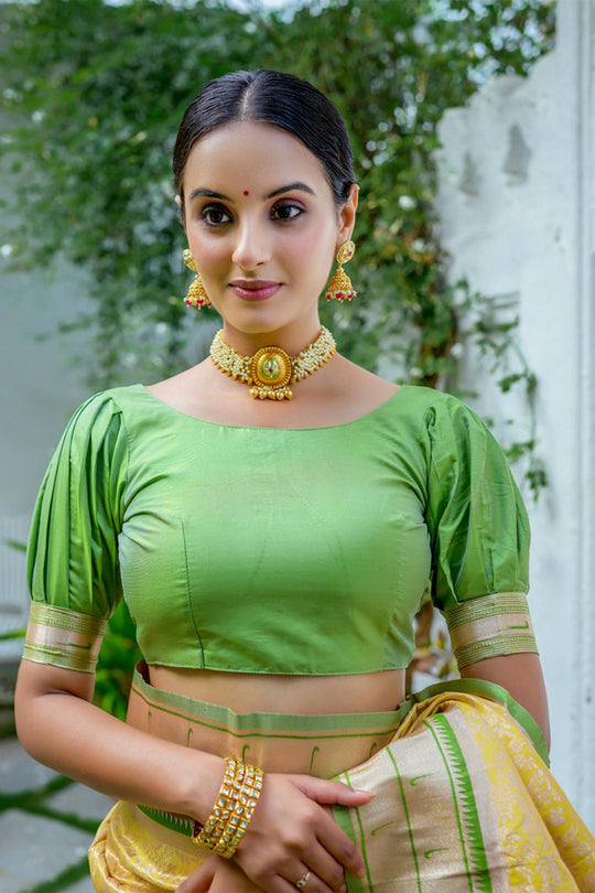 Yellow Kanjivaram Silk Blend Saree With Blouse Piece