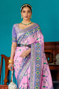 Baby Pink Paithani Silk Saree With Blouse Piece