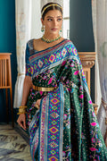 Bottle Green Paithani Silk Saree With Blouse Piece