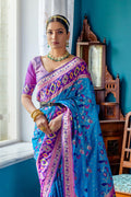 Blue Paithani Silk Saree With Blouse Piece