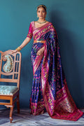 Navy Blue Paithani Silk Saree With Blouse Piece