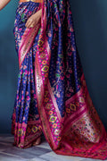 Navy Blue Paithani Silk Saree With Blouse Piece