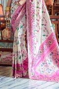 Off White Paithani Silk Saree With Blouse Piece