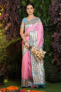 Pink Paithani Silk Saree With Blouse Piece