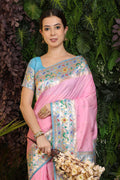 Pink Paithani Silk Saree With Blouse Piece