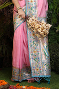 Pink Paithani Silk Saree With Blouse Piece