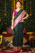 Green Paithani Silk Saree With Blouse Piece