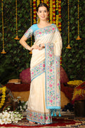 Off White Paithani Silk Saree With Blouse Piece