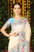 Off White Paithani Silk Saree With Blouse Piece