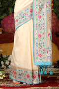 Off White Paithani Silk Saree With Blouse Piece