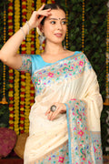 Off White Paithani Silk Saree With Blouse Piece