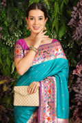 Turquoise Blue Paithani Silk Saree With Blouse Piece