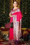 Pink Paithani Silk Saree With Blouse Piece