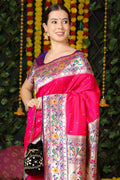 Pink Paithani Silk Saree With Blouse Piece