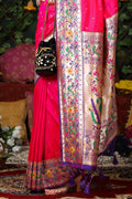 Pink Paithani Silk Saree With Blouse Piece