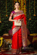 Red Paithani Silk Saree With Blouse Piece