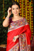 Red Paithani Silk Saree With Blouse Piece