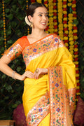 Yellow Paithani Silk Saree With Blouse Piece