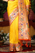 Yellow Paithani Silk Saree With Blouse Piece