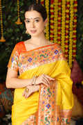 Yellow Paithani Silk Saree With Blouse Piece