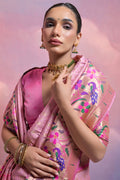 Pink Paithani Silk Blend Saree With Blouse Piece