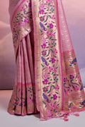 Pink Paithani Silk Blend Saree With Blouse Piece