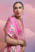 Pink Paithani Silk Blend Saree With Blouse Piece