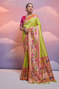 Green Paithani Silk Blend Saree With Blouse Piece