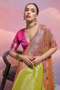 Green Paithani Silk Blend Saree With Blouse Piece