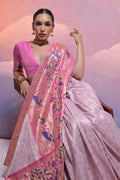 Purple Paithani Silk Blend Saree With Blouse Piece
