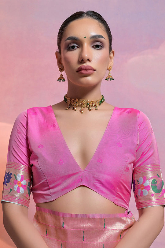 Purple Paithani Silk Blend Saree With Blouse Piece