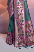 Teal Paithani Silk Blend Saree With Blouse Piece