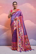 Blue Paithani Silk Blend Saree With Blouse Piece
