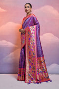 Blue Paithani Silk Blend Saree With Blouse Piece