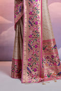 White Paithani Silk Blend Saree With Blouse Piece