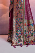 Maroon Paithani Silk Blend Saree With Blouse Piece