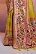 Yellow Paithani Silk Blend Saree With Blouse Piece