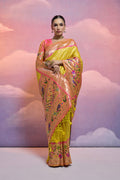 Yellow Paithani Silk Blend Saree With Blouse Piece
