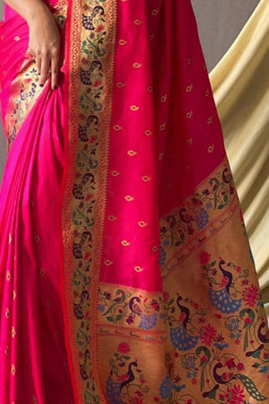 Hot Pink Paithani Saree With Blouse Piece